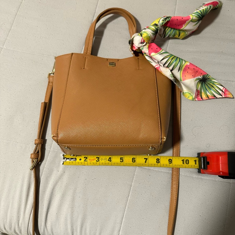 Tan Leather Crossbody with Decorative Scarf - Picture 6 of 7